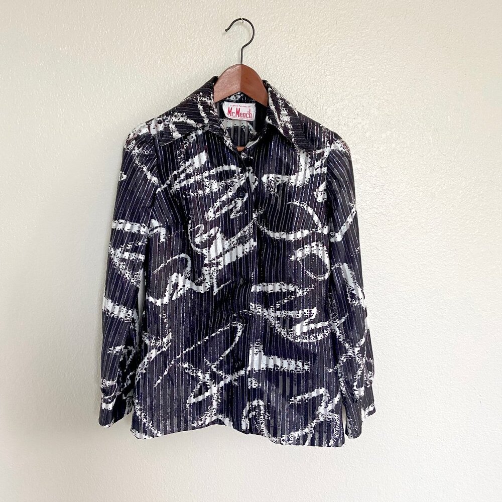 🦋 3 for $15 VTG 70s Disco Metallic Butterfly Dart Collar Long Sleeve Blouse